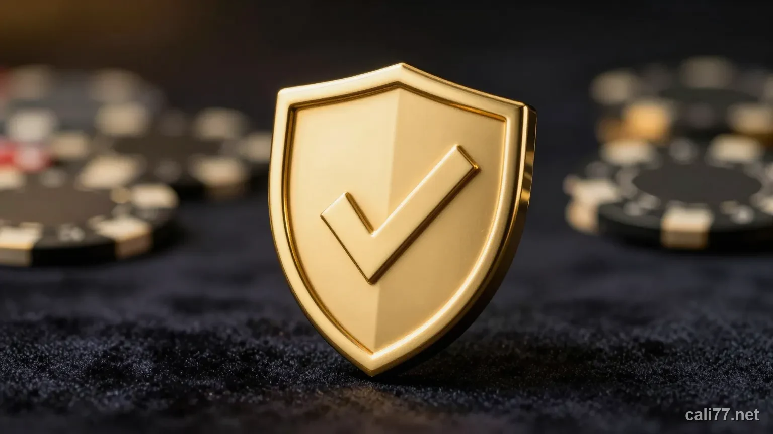 金色盾牌打勾徽章,示意第三方審計與遊戲公平性認證